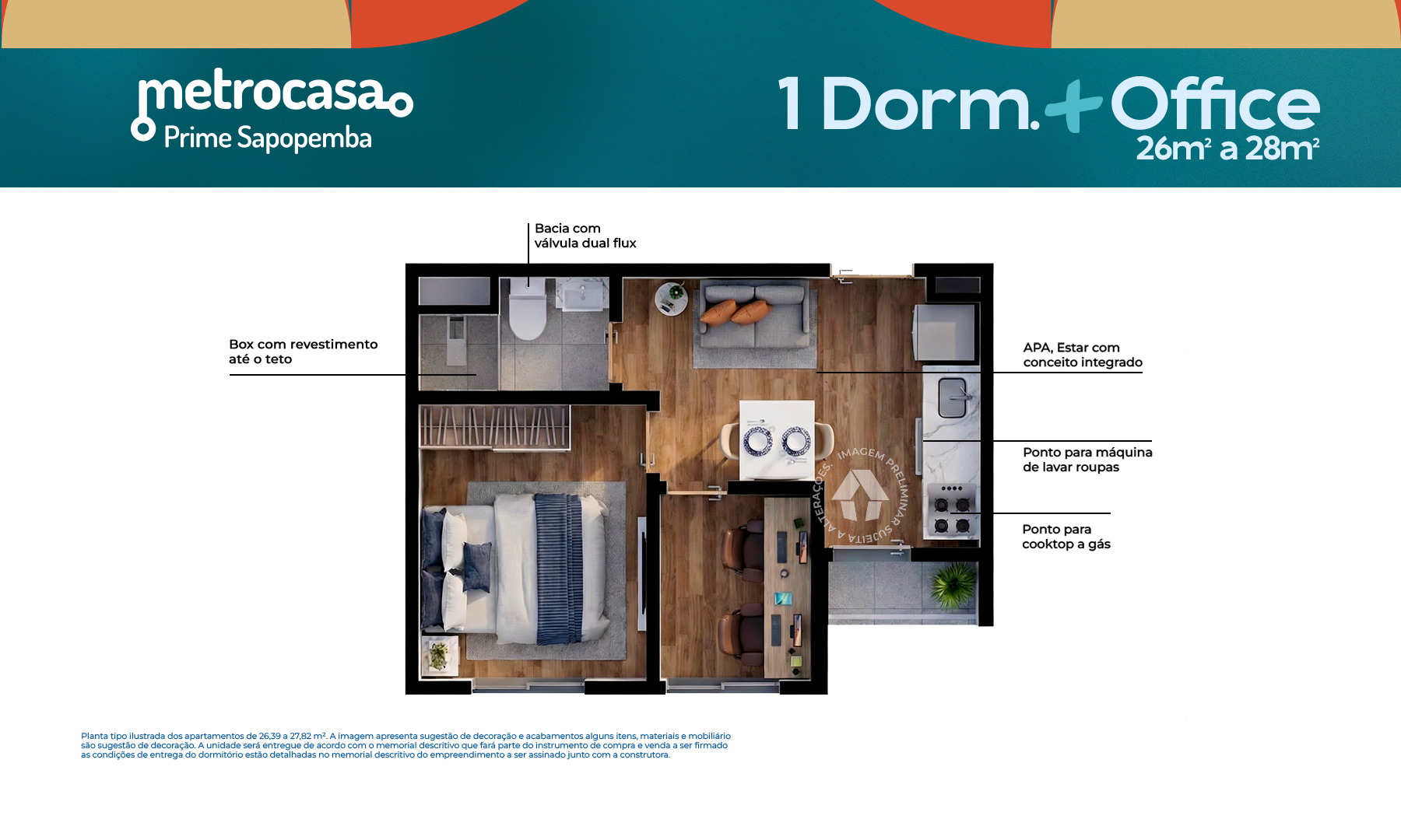 1 Dorm. + Office 